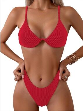 New Underwire Red Sexy Women’s Brazilian Cut Bikini Swimsuit / Small